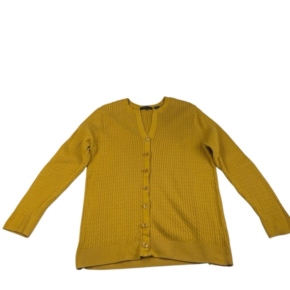 Jeanne Pierre Woman 1X Mustard Yellow Cable Knit Cotton Cardigan Sweater - Picture 1 of 7
